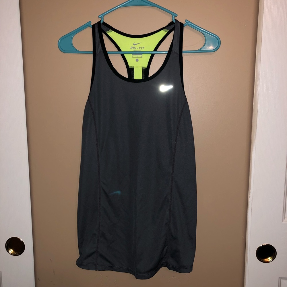 Gray and neon yellow Nike drifit tank